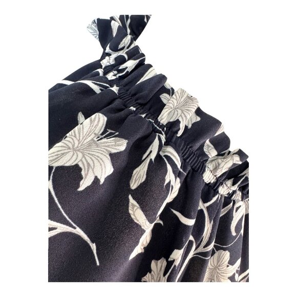 Ann Taylor Floral Swing Top with Flutter Sleeves | Navy Blue | Small - Picture 4 of 6